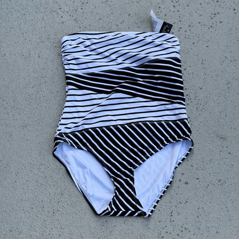 Anne Cole Black and White Striped One-Piece Swimsuit - Picture 8 of 11